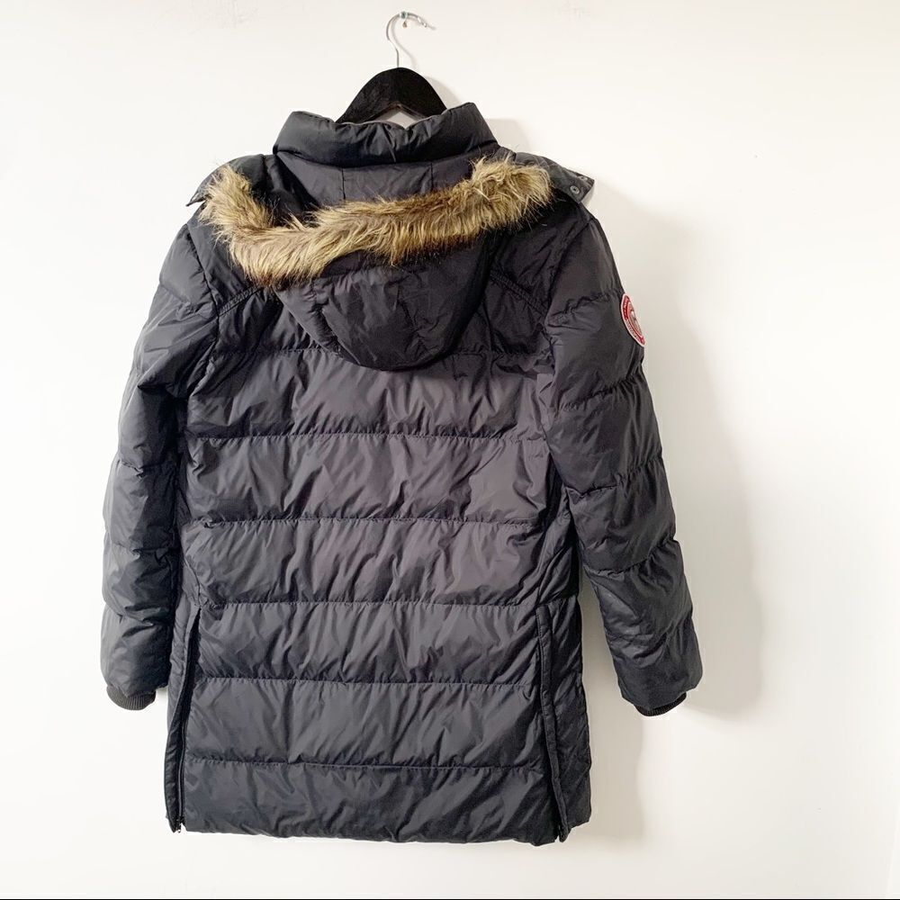 Fouganza Hooded Longline Puffer Winter Coat Faux Fur Trim XS - Picture 3 of 15
